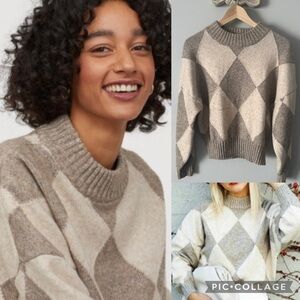 Pringle of Scotland X H&M Argyle Knit Sweater Jumper beige Cream XS wool Blend